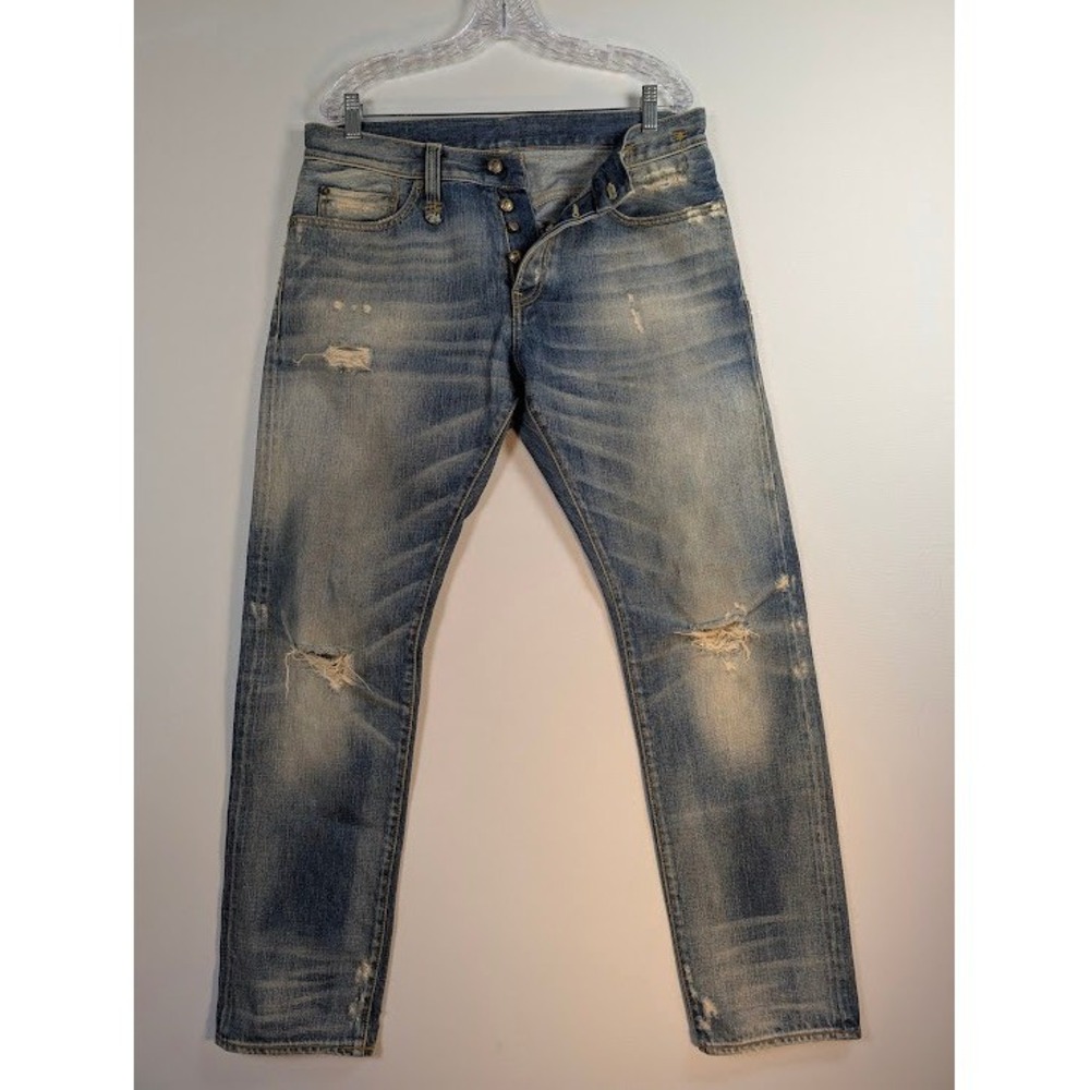 RARE R13 Jeans Mens 32 (Fits 36x31) "Low" Fulham Blue Rip‎ - Thrashed Italy